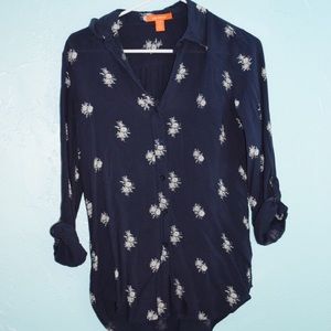 navy flowery button up